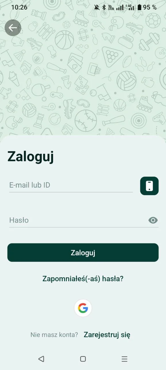 Ekran logowania w aplikacji SpinBetter