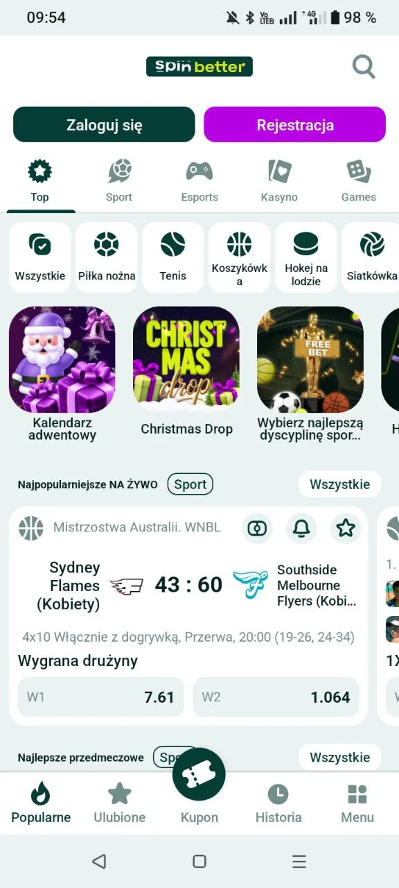 Aplikacja SpinBetter z zakladami sportowymi