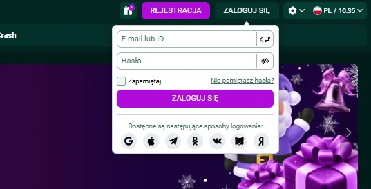 Formularz logowania SpinBetter na komputerze