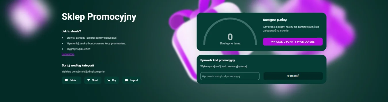 Sklep z kodami promocyjnymi SpinBetter